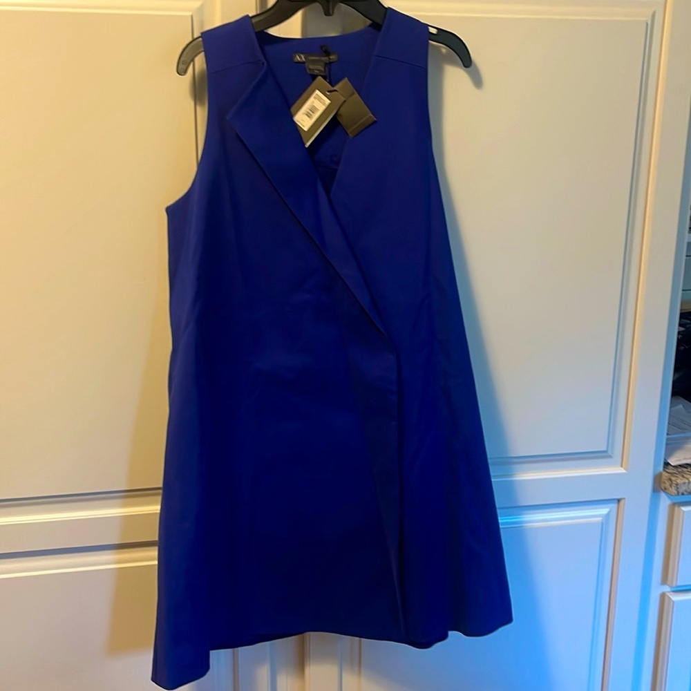 Armani exchange blue lined concealed buttons up the front  sleeveless dress S/P